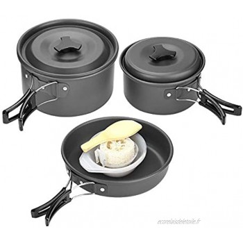 Alomejor Kit de Batterie de Cuisine de Camping Set de Cuisine d'extérieur avec Pot La Poêle Boules Cuiller à Soupe pour Camping Randonnée Pique-Nique
