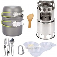 Macro Camping Cookware Set kit de Cuisine de Cuisine Portable Camping avec cuisinière à gaz Pots Non-bâton et casseroles et f