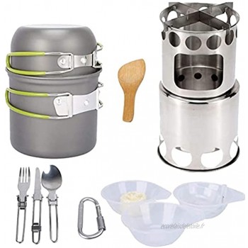 Macro Camping Cookware Set kit de Cuisine de Cuisine Portable Camping avec cuisinière à gaz Pots Non-bâton et casseroles et f