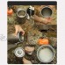 Titane suspendu Pot avec couvercle Poignée pliable en plein air Pot de camping ultra-léger Boire Pique-nique Cuquet de cuisine 980ml Ustensiles de cuisine Color : Silver Size : 9.8*14.5 cm