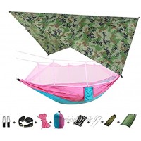 ZHZHUANG Moustiquaire de camping portable avec auvent de hamac haute résistance Parachute suspendu Lit de chasse Balançoire de couchage Camouflage et rose