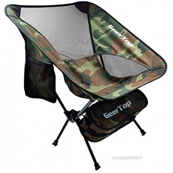 Geertop Chaise de Camping Pliante avec Sac de Transport Pliable Ultra-Légères Chaise de Plage Portable Compact Chaise de Pêche Capacité 300lbs