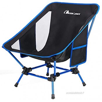 Moon Lence Chaise de camping compacte portable pliante avec poches latérales Légère et robuste Capacité de 182 kg Bleu 1 pièce.