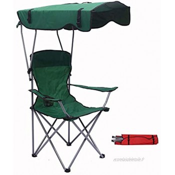QINYUP Chaises de camp pliantes pour pêche parasol plage avec accoudoirs en forme de gobelet chaise pliante légère pour randonnée sac à dos de camping barbecue avec tente et porte-gobelet vert
