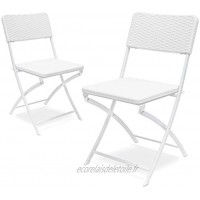 Relaxdays 10020055 Lot de 2 Chaises de jardin pliables pliantes Chaise de camping BASTIAN en aspect rotin H x l x P: 82 x 44 x 50 cm blanc