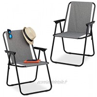 Relaxdays Chaise de Camping Set de 2 fauteuils Pliables accoudoirs Jardin et Balcon HxLxP: 74,5 x 51,5 x 58 cm Gris 1