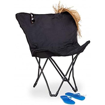 Relaxdays Chaise papillon chaise pliante Fauteuil camping fauteuil relaxation chaise pêche noir