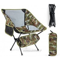 Robotime Chaise de camping portable pour adultes Camouflage Chaise pliante ultralégère avec sac de transport Chaise d'extérieur légère d'une capacité de 150 kg avec porte-gobelet pour la randonnée