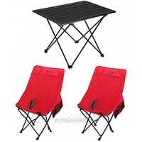 BBGS Table de Pique-Nique Pliante Et 2 Chaises Bureau de Camping Table de Camping Portable en Alliage D'aluminium avec Dossier Haut pour Cuisine Extérieure Randonnée Pêche Barbecue