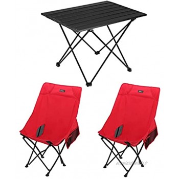 BBGS Table de Pique-Nique Pliante Et 2 Chaises Bureau de Camping Table de Camping Portable en Alliage D'aluminium avec Dossier Haut pour Cuisine Extérieure Randonnée Pêche Barbecue