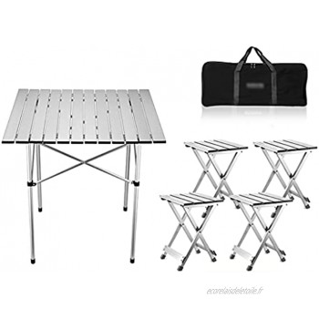 BBGS Table Et Chaise en Aluminium Table de Camping Pliante Portative Table de Pique-Nique Extérieure Légère avec Sac de Rangement pour Manger Couper Cuisiner Plage Randonnée