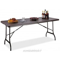 Relaxdays Table de jardin pliable BASTIAN optique rotin grande table pliante poignées camping pique-nique HxlxP: 72 x 178 x 74 cm marron