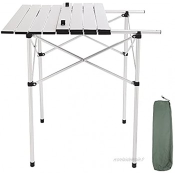 Table Camping Pliante Aluminium Table D'appoint pour Caravane Jardin BBQ Barbecue en Portable Exterieure Auteur Réglable Gris 70 x 70 x 70 CM