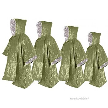 Ninth C Lot de 4 couvertures d'urgence poncho 99,8 x 125 cm couverture thermique Mylar pour activités de plein air camping randonnée 4 verts