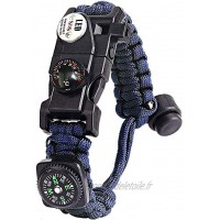 Hasey Bracelet de survie en paracorde pour homme et femme bracelet de survie avec boussole à silex et éclairage LED multi-outils