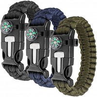 Paracord Bracelet Kit lot de 3 pour la survie en plein air Anastasia 9 pouces Survival Gear Kit avec boussole intégrée allume-feu urgence couteau & Whistle.