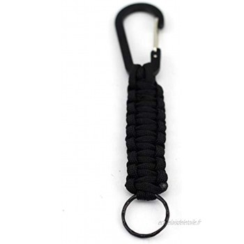 Porte-clés en paracorde militaire tressée 7 noyaux cordon porte-clés crochet mousqueton de survie outil pour le camping la randonnée Noir Noir 1