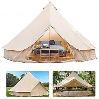 Bell Tent Glamping 100% Cotton Canvas Waterproof Large Tents 4 Season Waterproof Outdoors Yurt Bell Tent Glamping for Family Camping Hiking Christmas Festivals Weddings Party Beige