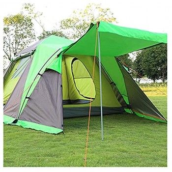 JUNMAIDZ Tente Tente de Camping Automatique 3-4 peson avec Jupe Dont 4Doors incluent Un Ensemble de pôles Avant Anti-Pluie Big Family Tente de randonnée Color : Green