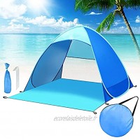 Abri de plage escamotable tente de plage portable tente de plage pour 2-3 personnes tente de plage ventilée avec zone en filet tente de plage super légère avec sac de transport et piquets de tente