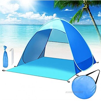 Abri de plage escamotable tente de plage portable tente de plage pour 2-3 personnes tente de plage ventilée avec zone en filet tente de plage super légère avec sac de transport et piquets de tente