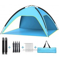Yuanj Tente de Plage Tente de Plage Instantanée Portable Escamotable,Tente pour 3-4 Personnes Tente de Camping pour Famille avec Sac de Transport Facile à Installer Bleu