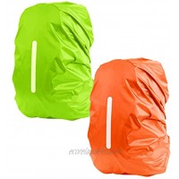 KATOOM 2 PCS Housse de pluie sac à dos sac d'école protection contre la pluie imperméable housse de pluie sacoche pour camping en plein air randonnée avec bandes réfléchissantes ,Orange+ Vert 45L