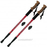 Paire de bâtons de randonnée anti-chocs Nordic Walking avec manche de type liège non liège – Taille réglable 138 x 65 cm couleur Rouge