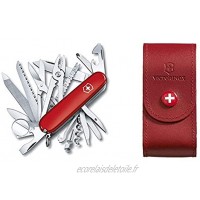 Couteau de poche Victorinox Swisschamp 33 fonctions Pince universelle scie à bois et scie à métaux rouge & Etui cuir pour Couteau Suisse rouge