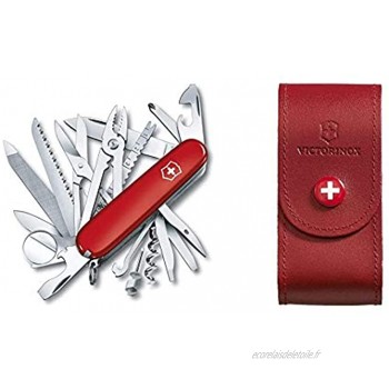 Couteau de poche Victorinox Swisschamp 33 fonctions Pince universelle scie à bois et scie à métaux rouge & Etui cuir pour Couteau Suisse rouge