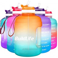 BuildLife Bouteille d'eau de motivation 2,2 L avec large ouverture avec paille et marquage du temps pour boire au quotidien sans BPA réutilisable pour la gym le sport l'extérieur
