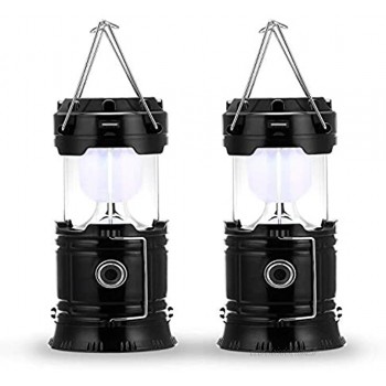 Fulighture Lampe de camping à LED prise et rechargeable solaire avec batterie externe étanche et coupe-vent pour randonnée camping urgence ouragan pêche de nuit IP66 étanche pack de 2